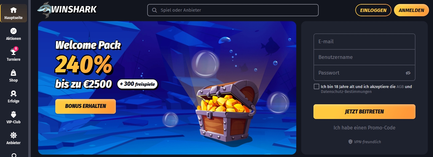 WinShark Casino Startseite