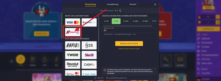 Rolling Slots Zahlungsmethode Magenta