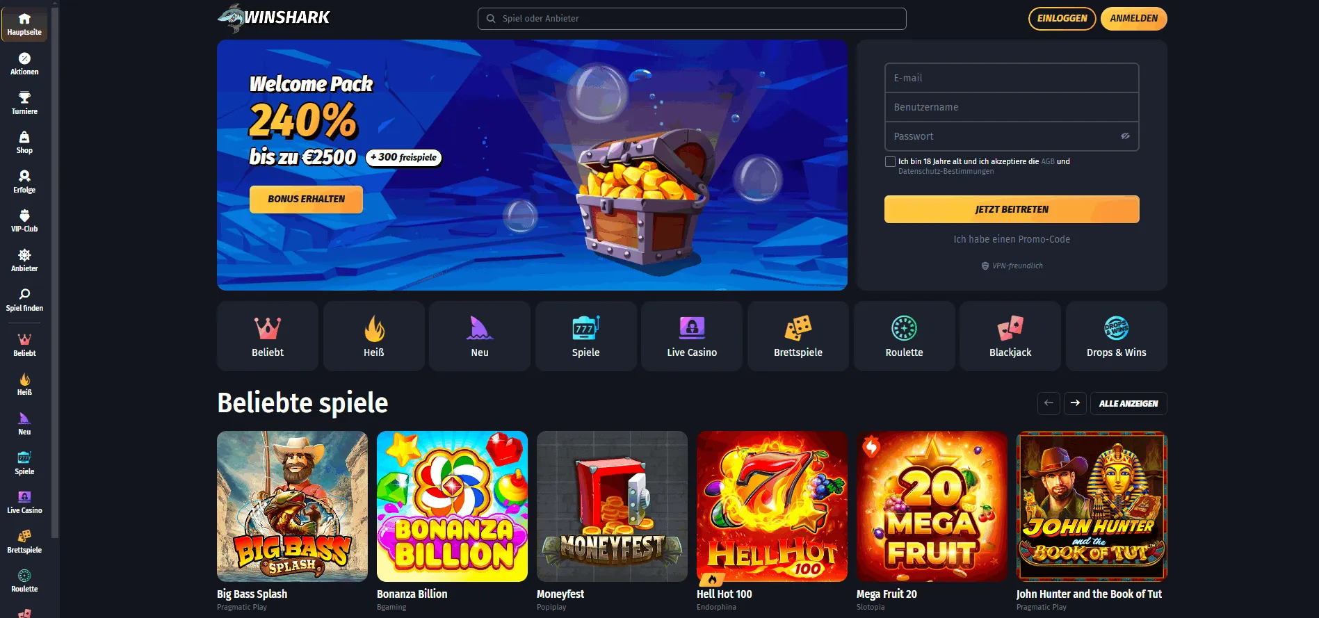 winshark-casino-startseite Winshark Casino Mindesteinzahlung